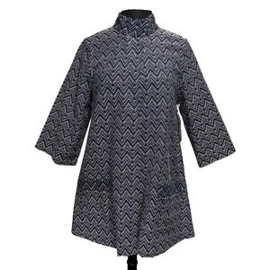 NEW La Blend Mandarin Open Jacket Sz‎ M Navy White 3/4 Sleeve Reversible Pockets